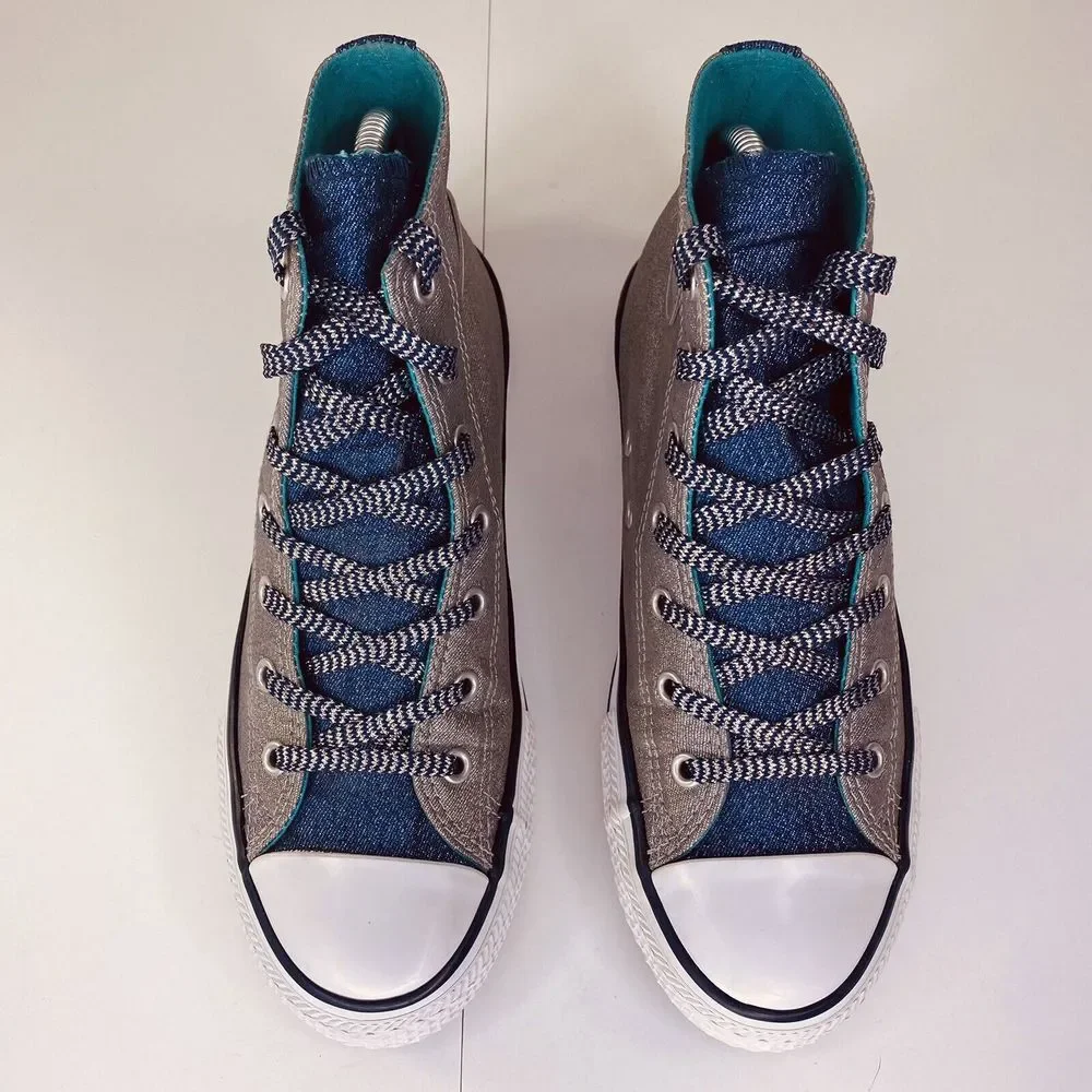 Converse All Star Sneakers Junior 5 Chuck Taylor High Tops Silver Sparkle & Teal